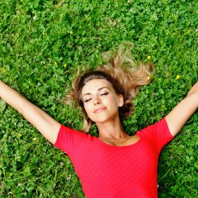 Woman on lawn after nootropic for anxiety